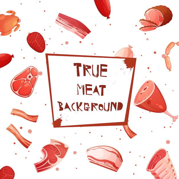 Bezpłatny wektor kreskówka mięso z prawdziwym mięsem napis na tablica w ilustracji wektorowych centrum
