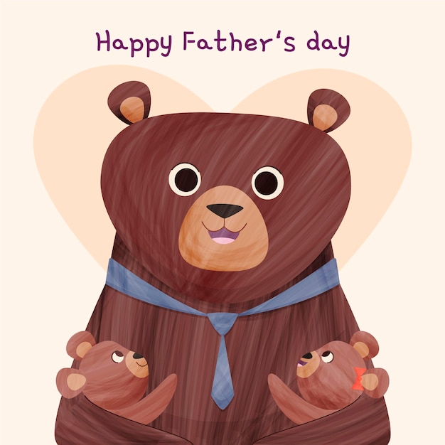 Kreskówka Szczęśliwy Dzień Ojca Ilustracja Z Niedźwiedziem