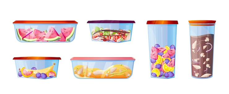 Bezpłatny plik Wektor kreskówka zestaw plastikowych pojemników na żywność