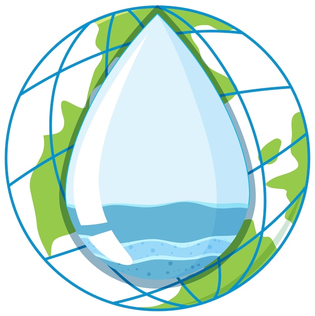 Bezpłatny wektor kropla wody na ikonie kuli ziemskiej