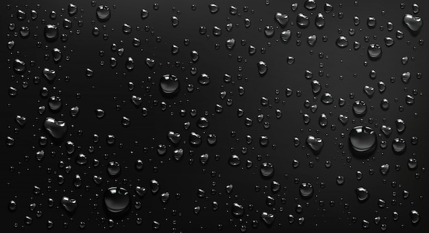 Bezpłatny wektor krople kondensacji wody na tle czarnego szkła