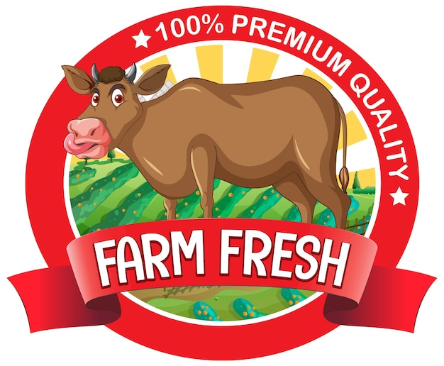 Bezpłatny wektor krowa z etykietą farm fresh