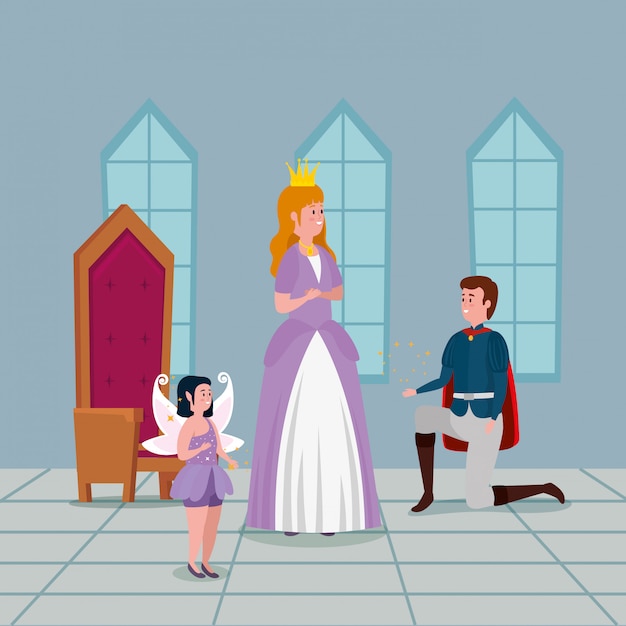 Bezpłatny wektor księżniczka z księciem w zamku wewnątrz