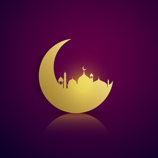 Księżyc i meczet sylwetka na fioletowym tle