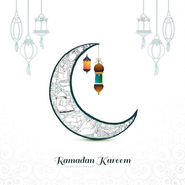 Bezpłatny wektor księżyc ramadan kareem tło karty z pozdrowieniami