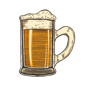 Kufel piwa na białym tle. element plakatu, karty, godła, logo. ilustracja