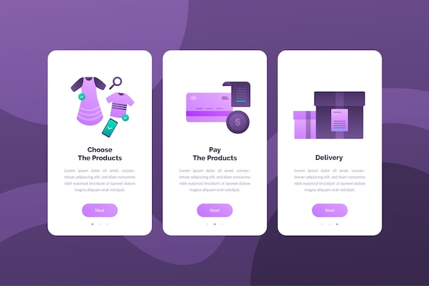Bezpłatny wektor kupuj ekrany aplikacji online