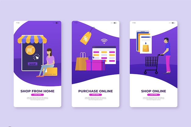 Bezpłatny wektor kupuj z ekranów aplikacji mobilnych w domu