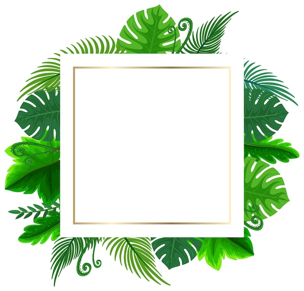 Kwadratowa ramka z tropikalnymi zielonymi liśćmi