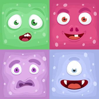 Kwadratowe twarze potworów. niesamowita emocjonalna kolekcja twarzy