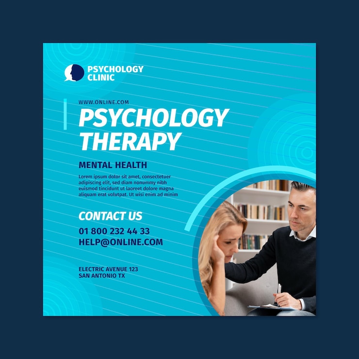 Bezpłatny plik Wektor kwadratowy szablon ulotki do terapii psychologicznej