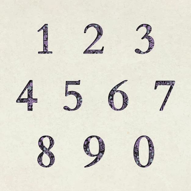 Bezpłatny wektor kwiatowy numery wektor retro typografia zestaw czcionek