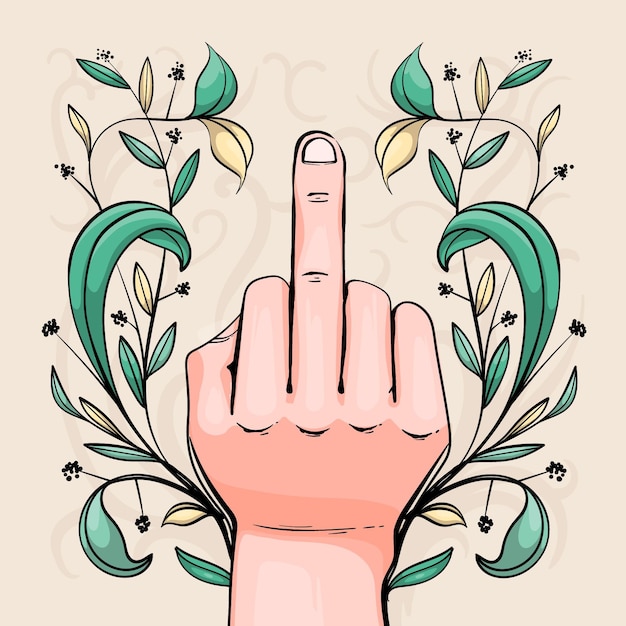 Bezpłatny wektor kwiatowy środkowy palec symbol fuck you