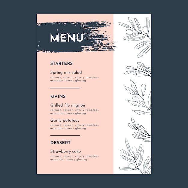 Kwiatowy Szablon Pionowego Menu Weselnego