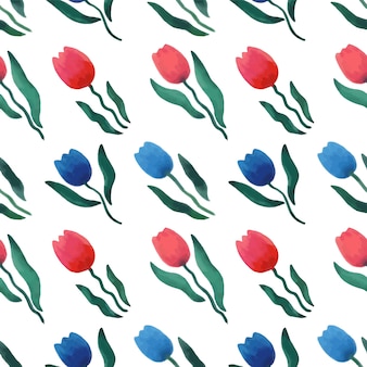 Kwiatowy wzór z wiosennych kwiatów tulipanów akwarela wektor ilustracja