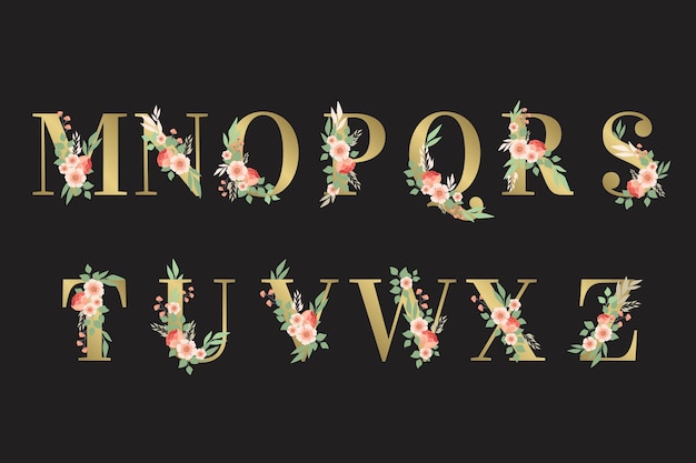 Bezpłatny wektor kwiaty i liście na literach alfabetu