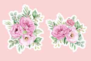 Bezpłatny wektor kwiaty lisianthus bukiety i gałęzie naklejki ilustracja