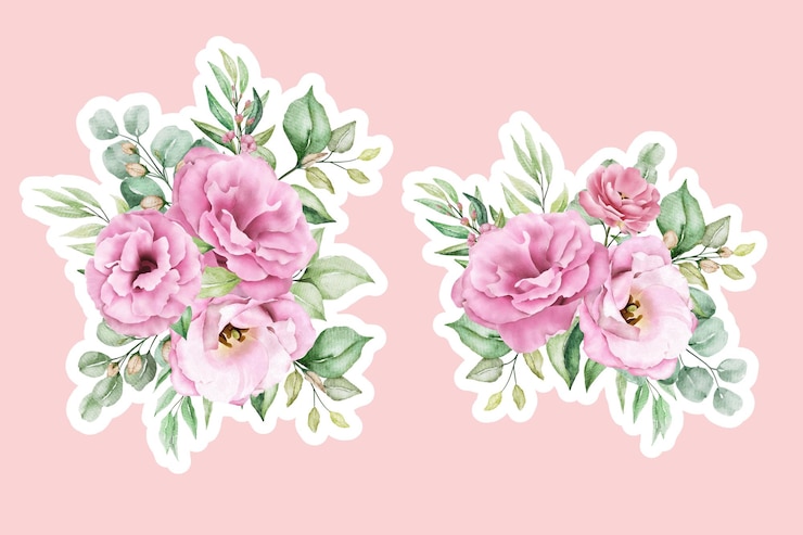 Bezpłatny plik Wektor kwiaty lisianthus bukiety i gałęzie naklejki ilustracja