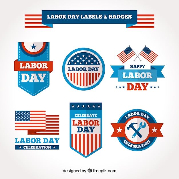 Labor Day Etykiety I Odznaki Kolekcja W Stylu Płaski