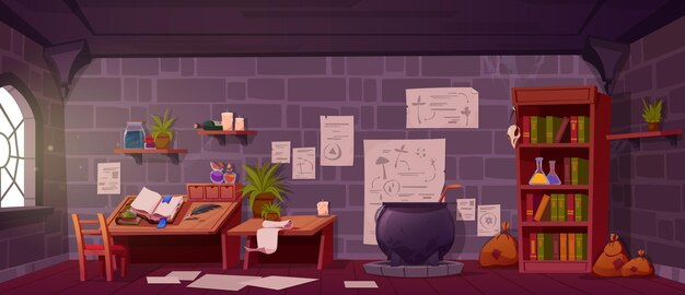 Laboratorium alchemika pokój czarownicy lub czarodzieja