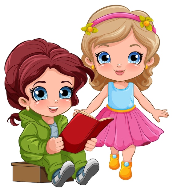 Bezpłatny wektor Ładna dziewczyna czytająca książkę postać z kreskówki