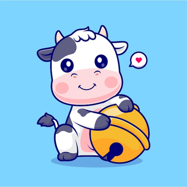 Bezpłatny wektor Ładna krowa grająca w dzwonek kreskówka wektor ikona ilustracja zwierzęca natura ikona koncepcja na białym tle premium
