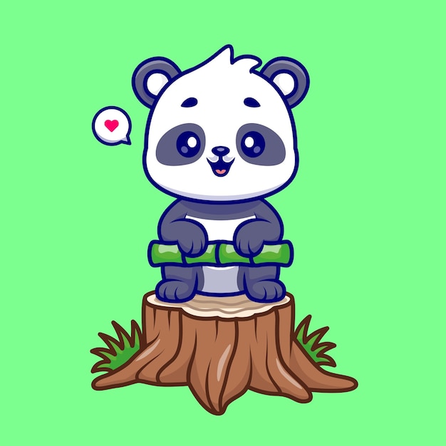 Ładna Panda Stojąca Na Drzewie Z Bambusa Kreskówka Wektor Ikona Ilustracja Zwierzęca Natura Na Białym Tle