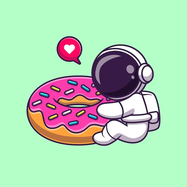 Ładny astronauta przytulić pączek kreskówka wektor ikona ilustracja. Nauka Jedzenie Ikona Koncepcja Białym Tle Premium Wektor. Płaski styl kreskówki