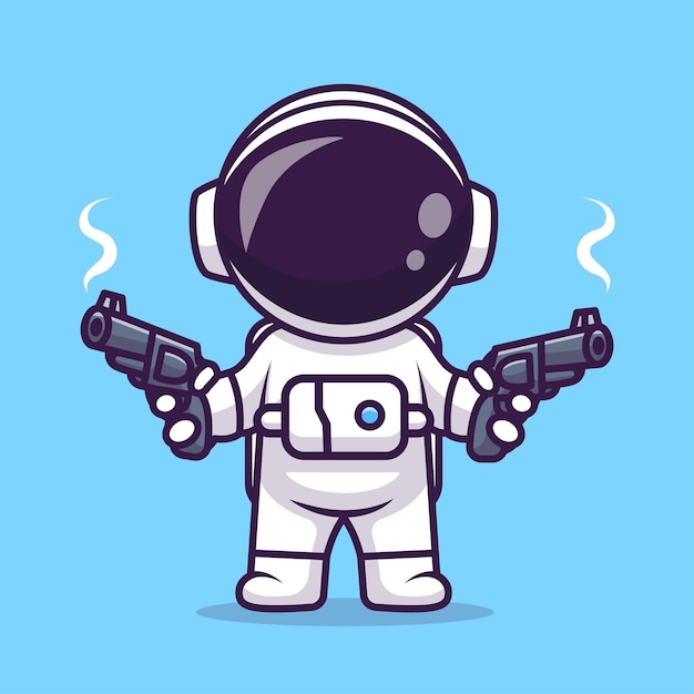 Ładny Astronauta Strzelający Z Pistoletu Kreskówka Wektor Ikona Ilustracja Nauka Technologia Ikona