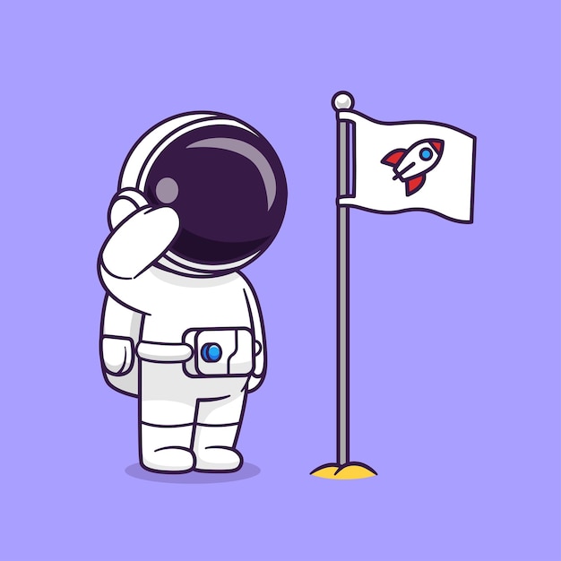 Bezpłatny wektor Ładny astronauta szacunek rakieta flaga kreskówka wektor ikona ilustracja nauka technologia ikona koncepcja