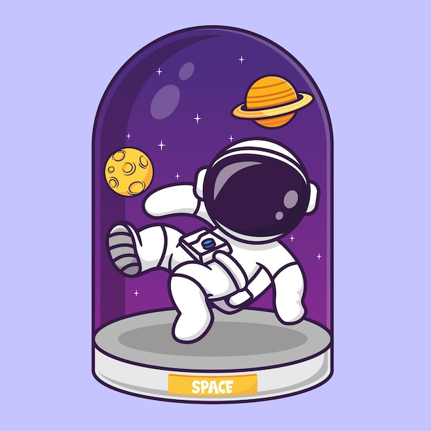 Ładny Astronauta W Galaktyce Glob Przestrzeni Kreskówka Wektor Ikona Ilustracja Nauka Technologia Na Białym Tle