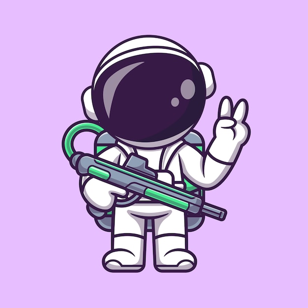 Bezpłatny wektor Ładny astronauta żołnierz trzymający pistolet kosmiczny pistolet kreskówka wektor ikona ilustracja nauka technologia