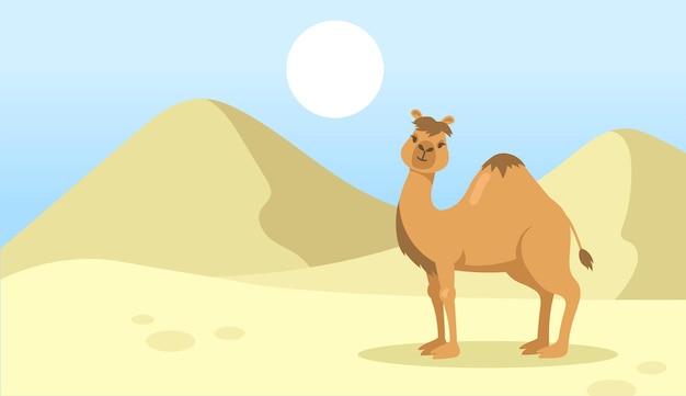 Ładny jeden wielbłąd garb chodzący po pustyni. postać z kreskówki dzikich dromader w przyrodzie