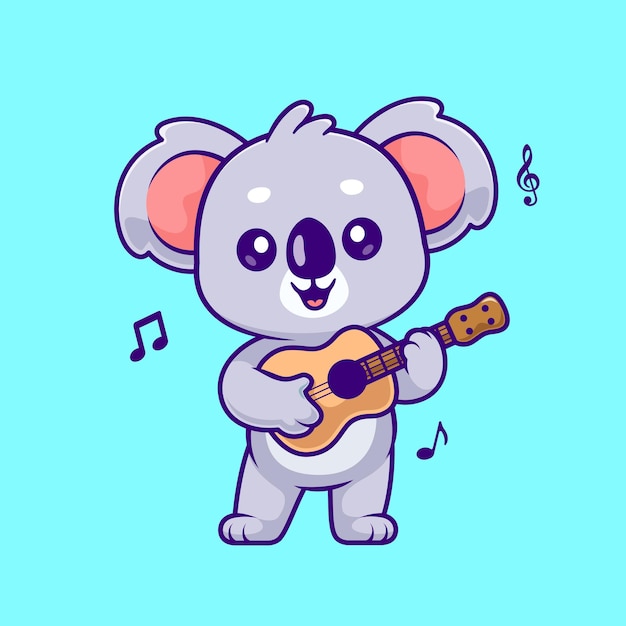 Bezpłatny wektor Ładny koala gra na gitarze kreskówka wektor ikona ilustracja. koncepcja muzyki zwierzęcej na białym tle płaskie