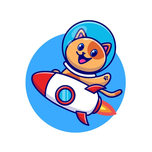 Ładny kot astronauta jazda rakieta postać z kreskówki. Technologia zwierząt na białym tle.