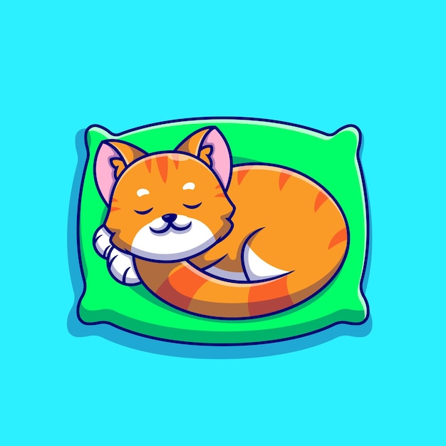 Bezpłatny wektor Ładny kot śpi na poduszce ikona ilustracja kreskówka.