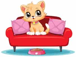 Bezpłatny wektor Ładny kotek na kanapie kreskówka