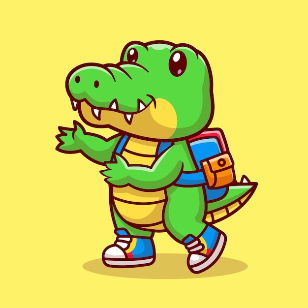 Bezpłatny wektor Ładny krokodyl powrót do szkoły kreskówka wektor ikona ilustracja ikona edukacji zwierząt na białym tle