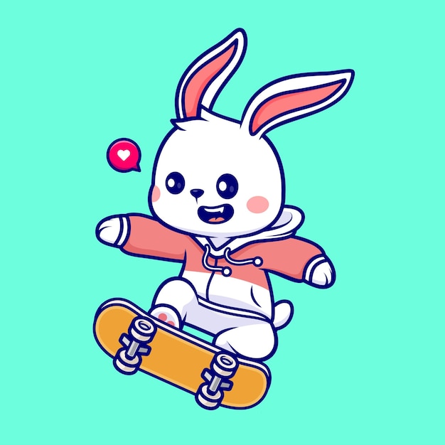 Bezpłatny wektor Ładny królik gra na deskorolce kreskówka wektor ikona ilustracja koncepcja ikona sportu zwierząt na białym tle