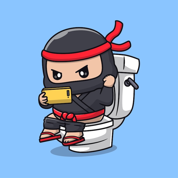 Bezpłatny plik Wektor ładny ninja gra telefon na toaleta kreskówka wektor ikona ilustracja ludzie wakacje ikona na białym tle
