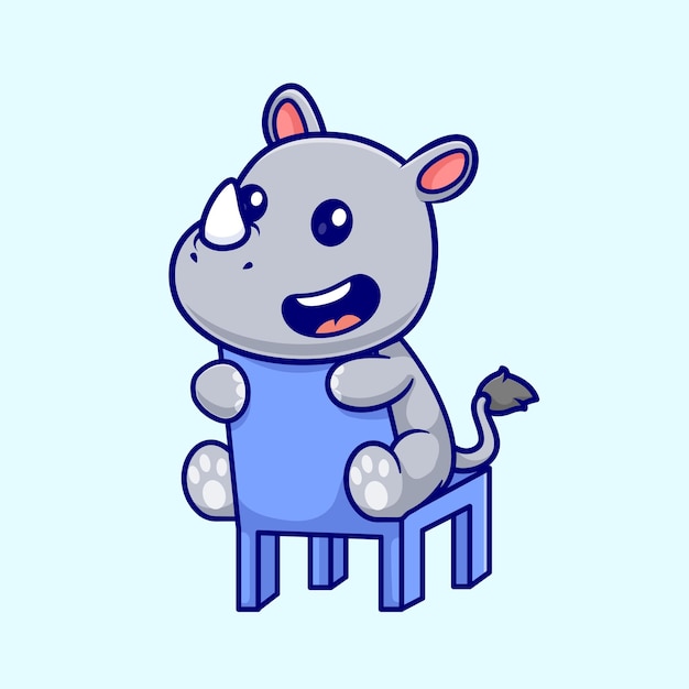 Bezpłatny wektor Ładny nosorożec siedzi na krześle kreskówka wektor ikona ilustracja zwierzę natura ikona koncepcja na białym tle