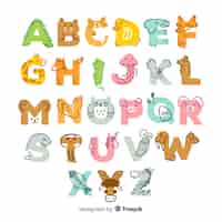 Bezpłatny wektor Ładny ręcznie rysowane alfabet zwierząt projekt