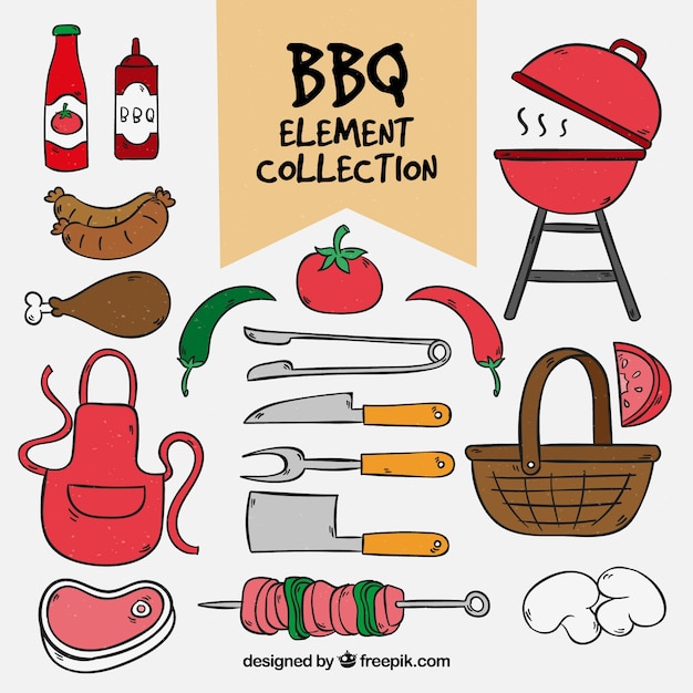 Bezpłatny wektor Ładny ręcznie rysowane kolekcja element bbq