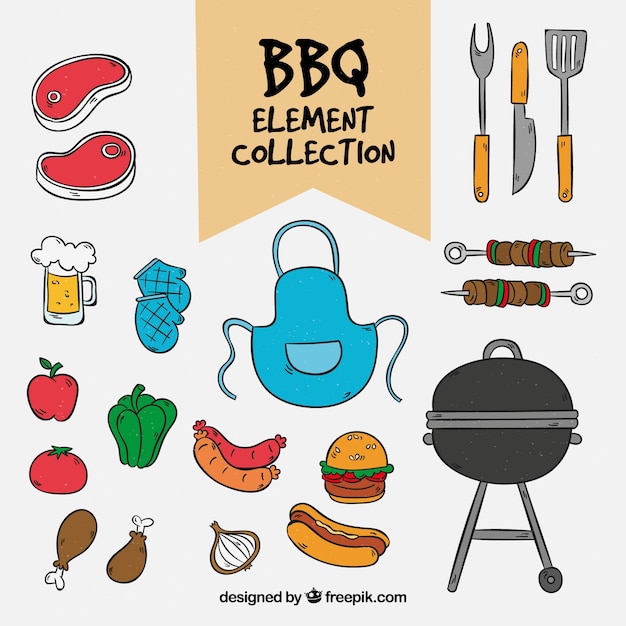 Bezpłatny wektor Ładny ręcznie rysowane kolekcja element bbq