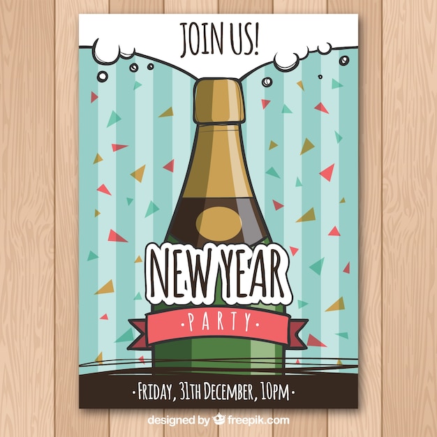 Bezpłatny wektor Ładny ręcznie rysowane plakat nowy rok z szampanem