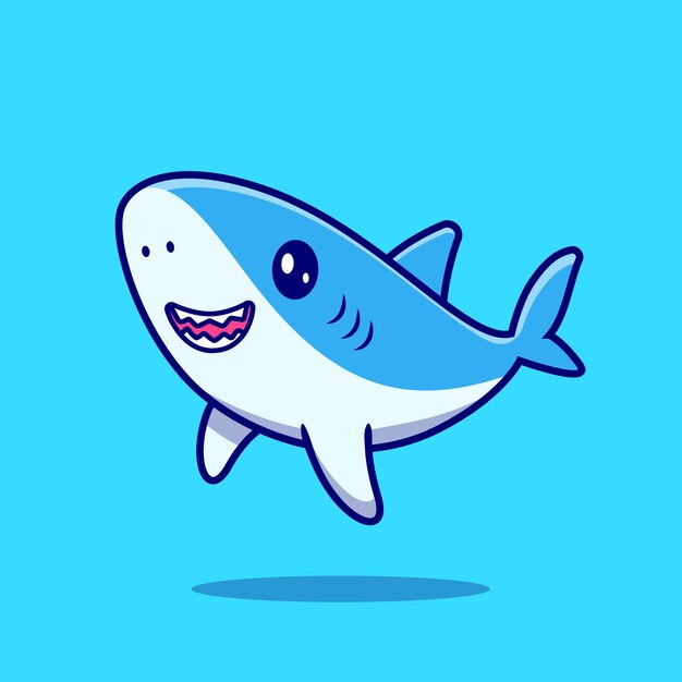 Ładny rekin pływanie ikona ilustracja kreskówka.
