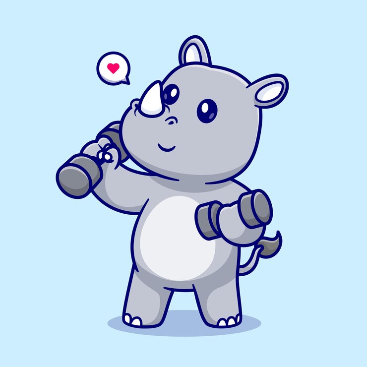 Bezpłatny plik Wektor ładny rhino podnoszenia hantle kreskówka wektor ikona ilustracja zwierzę sport ikona koncepcja białym