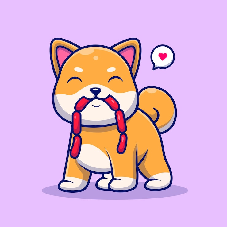 Bezpłatny plik Wektor ładny shiba inu jedzenie kiełbasy kreskówka wektor ikona ilustracja zwierzę natura ikona koncepcja białym