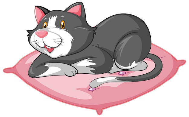 Bezpłatny wektor Ładny szary kot w pozycji kłaść postać z kreskówki na białym tle