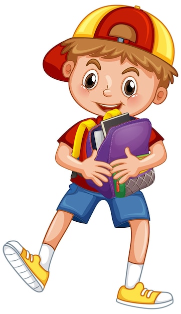 Bezpłatny wektor Ładny szkolny chłopiec trzymając plecak
